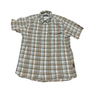 Patagonia Short-Sleeve Plaid Shirt in Brown, Blue & Cream